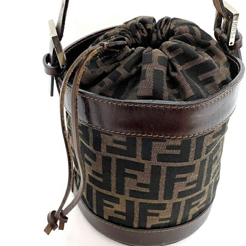 Fendi Bucket Bag Canvas Leather Drawstring Khaki Brown - Picture 4 of 10